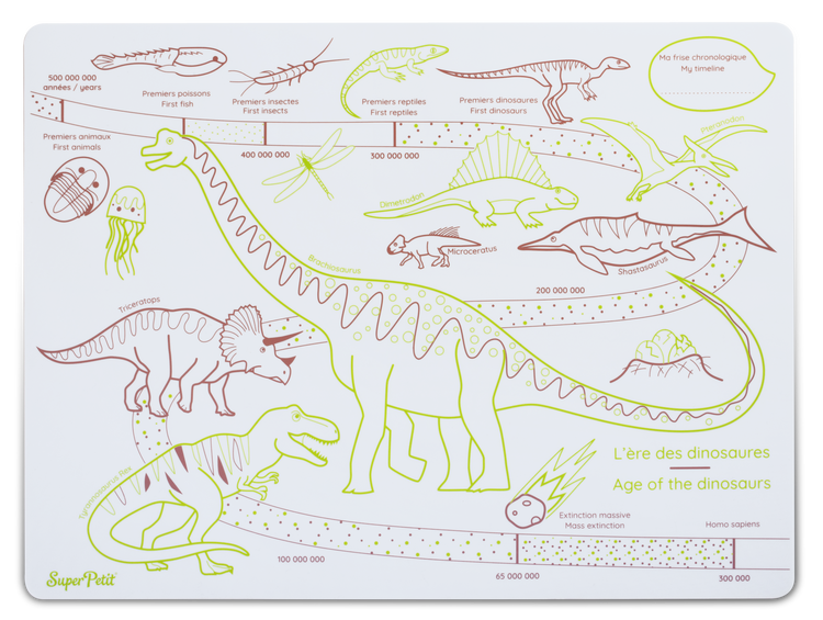 SUPER PETIT. Reversible colouring placemat set Age of the Dinosaurs