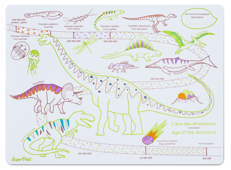 SUPER PETIT. Reversible colouring placemat set Age of the Dinosaurs