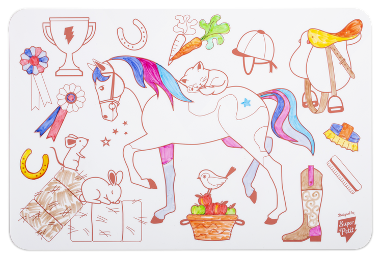 SUPER PETIT. Reversible colouring placemat set Poney Club