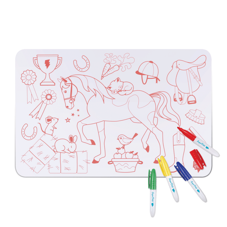 SUPER PETIT. Reversible colouring placemat set Poney Club