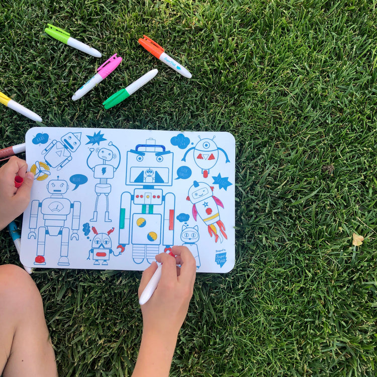 SUPER PETIT. Reversible colouring placemat set Robot