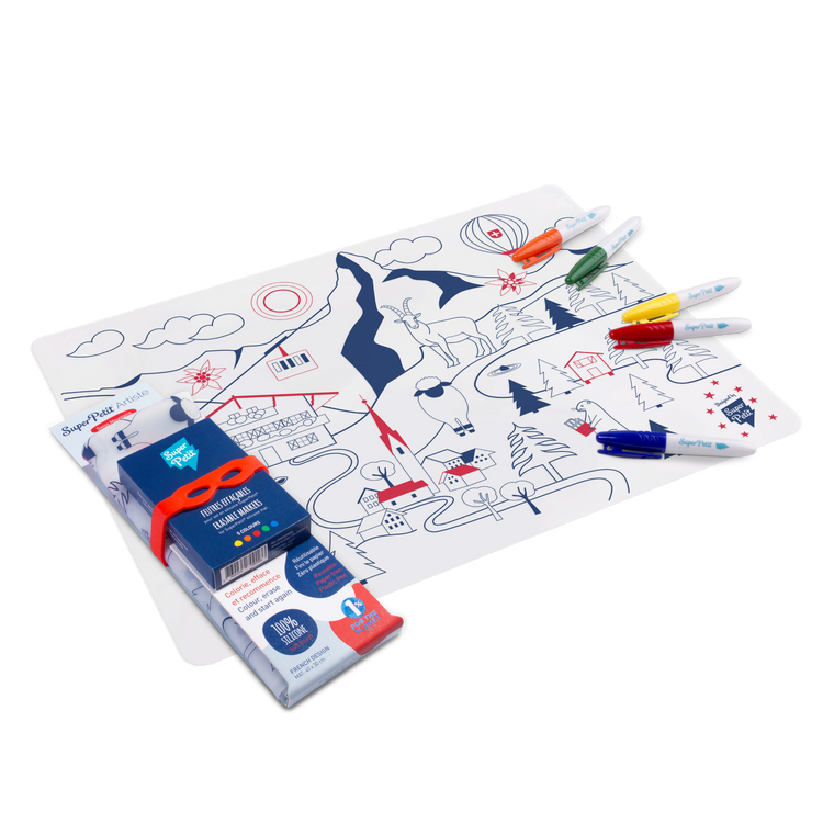 SUPER PETIT. Colouring placemat Artiste Swiss Mountains